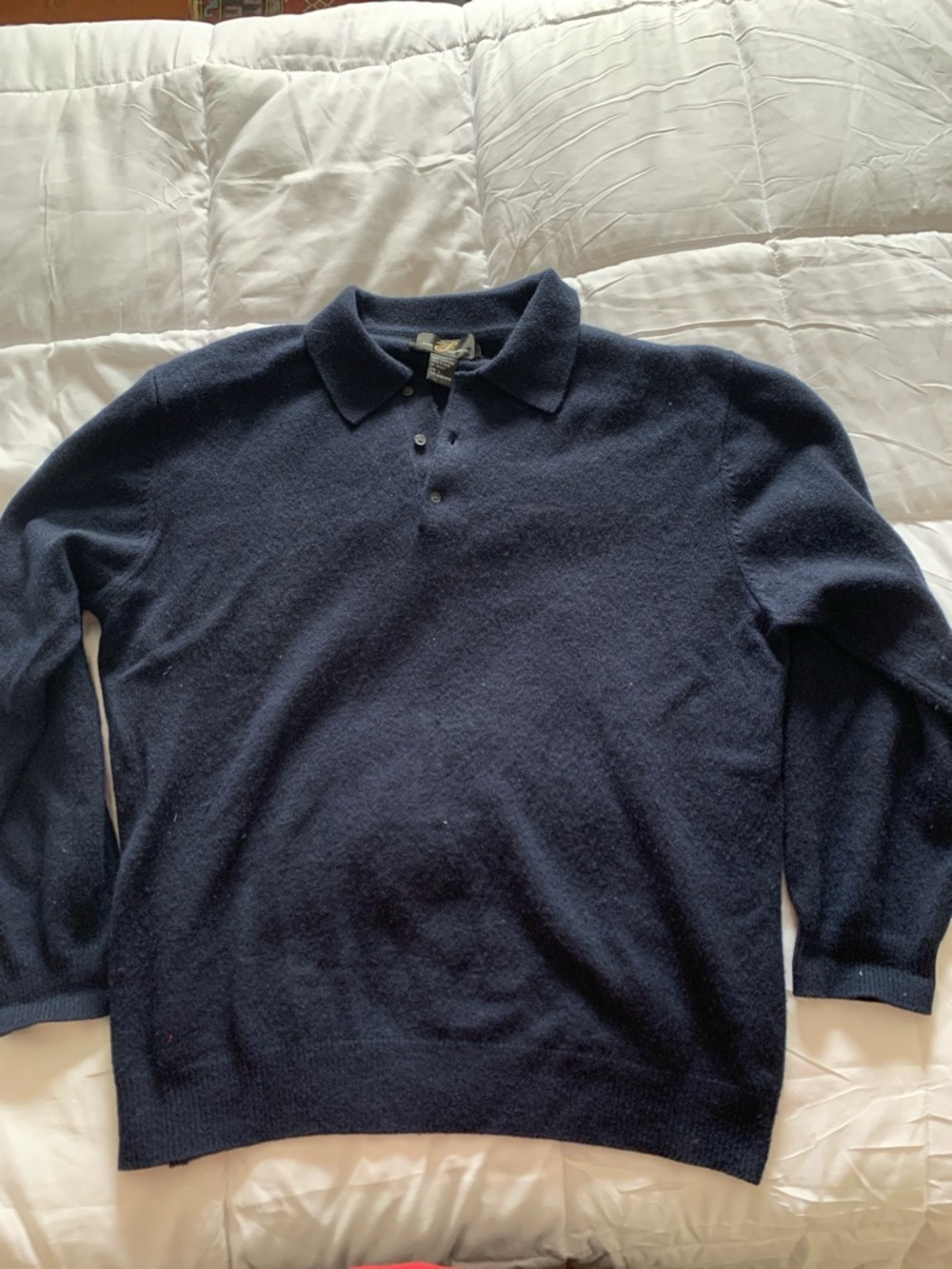 Vintage Men's Navy Blue Long Sleeve Cashmere Sweater- Large